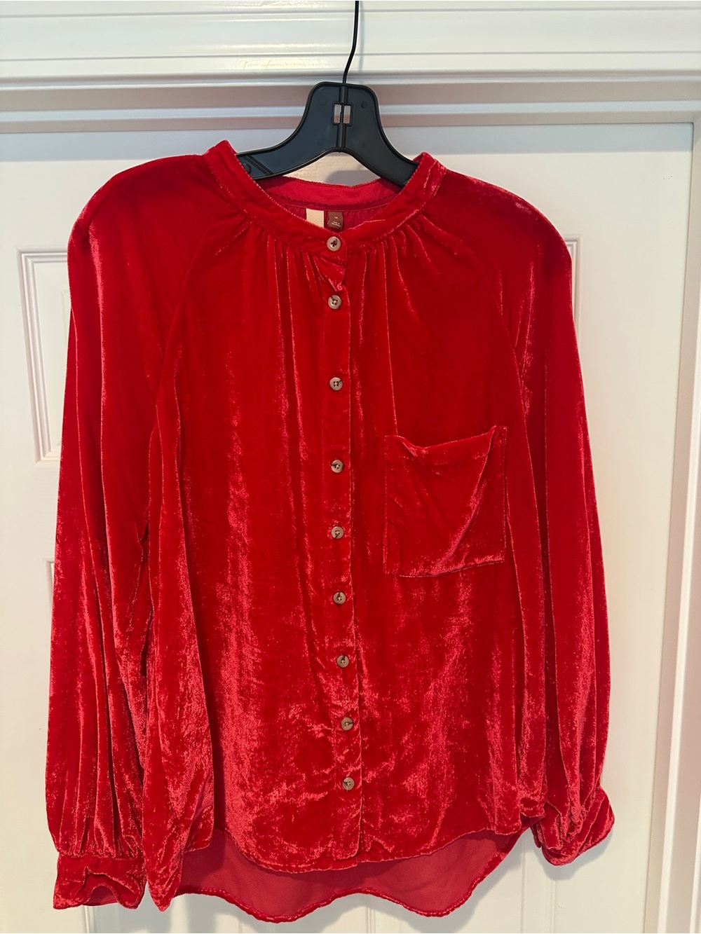Pilcro Anthropologie Holiday Ready Red Velvet Button-Down Blouse